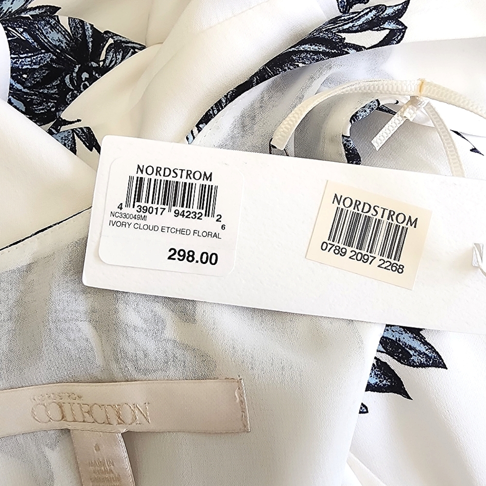 NWT Nordstrom Collection Silk Midi Slip Dress Size 6 Floral Ivory & Blue - Picture 14 of 14